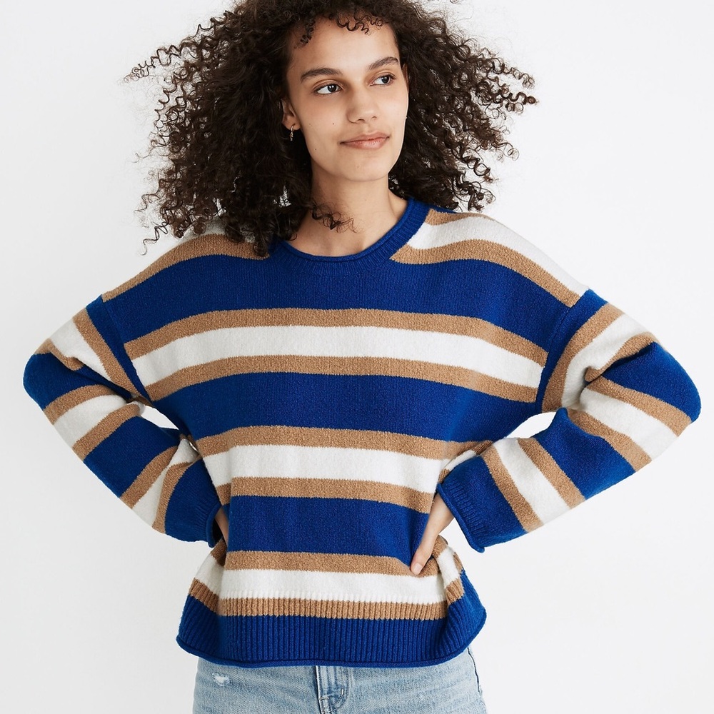 Madewell Striped Bellmore Pullover Sweater in Coziest Textured Yarn